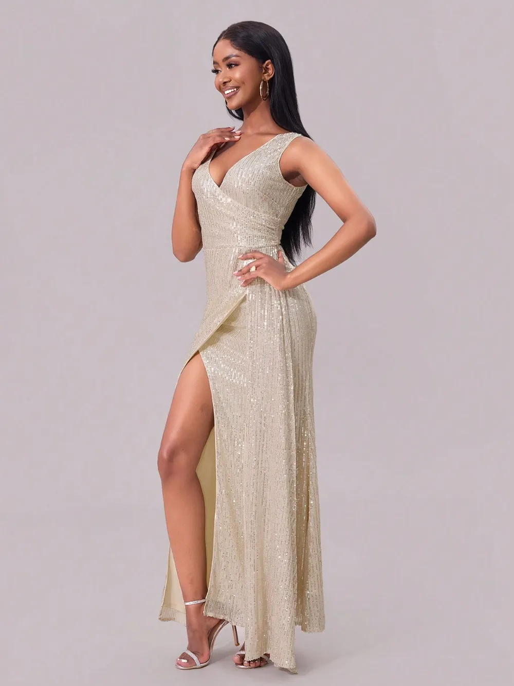 Slit Sequin Surplice Sleeveless Maxi Dress, image 2