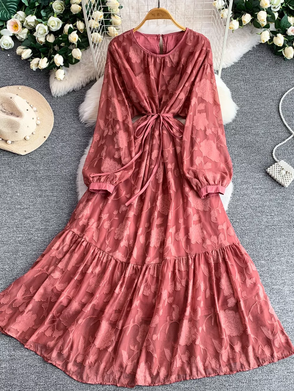 Tie Waist Long Sleeve Dress, image 2