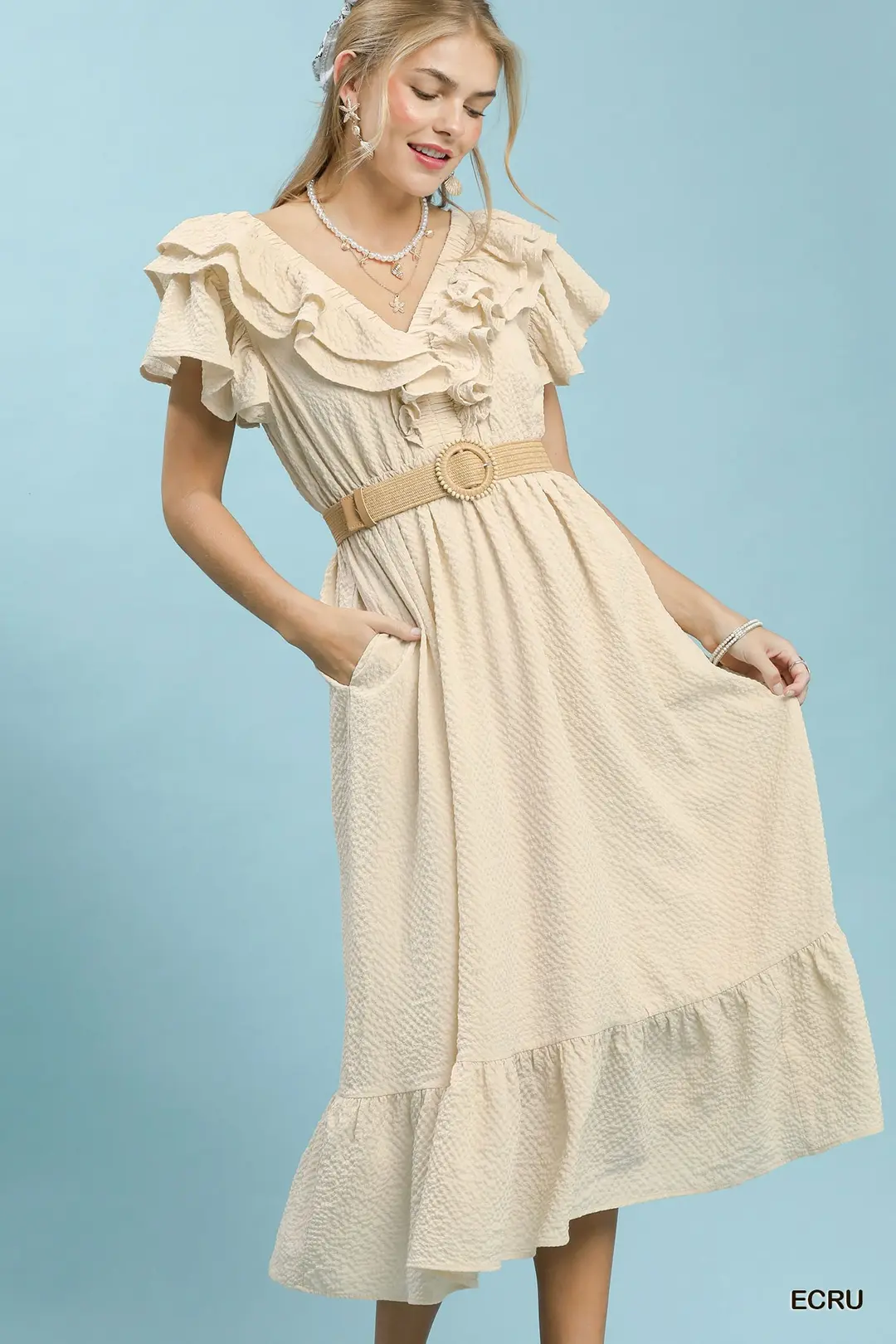 Textured Ruffle Midi Dress, image 3