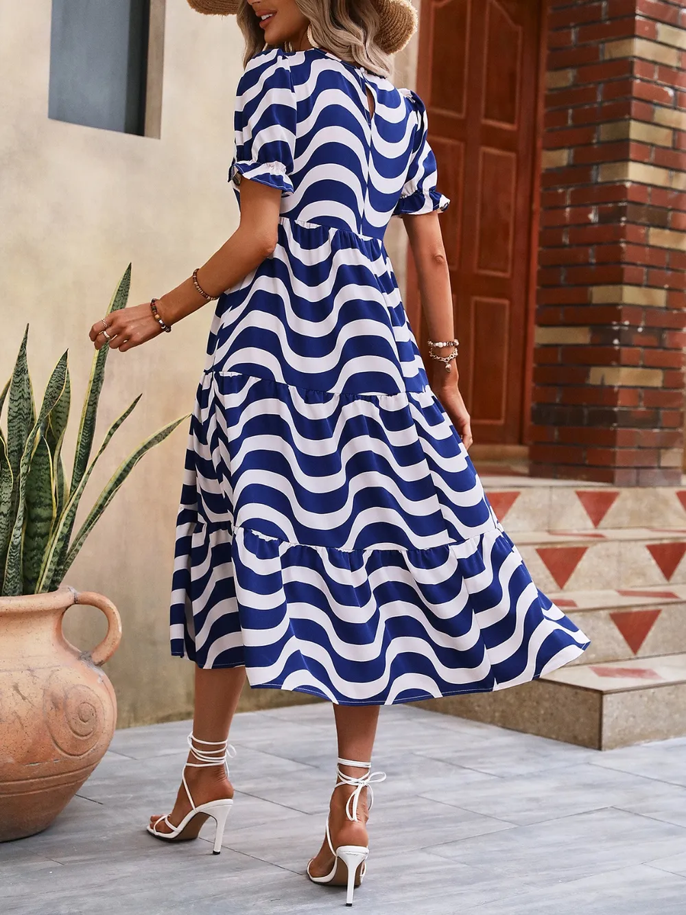 Wavy Striped Round Neck Short Sleeve Dress, image 10