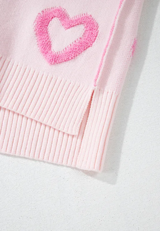 High-Low Heart Round Neck Long Sleeve Sweater, image 7