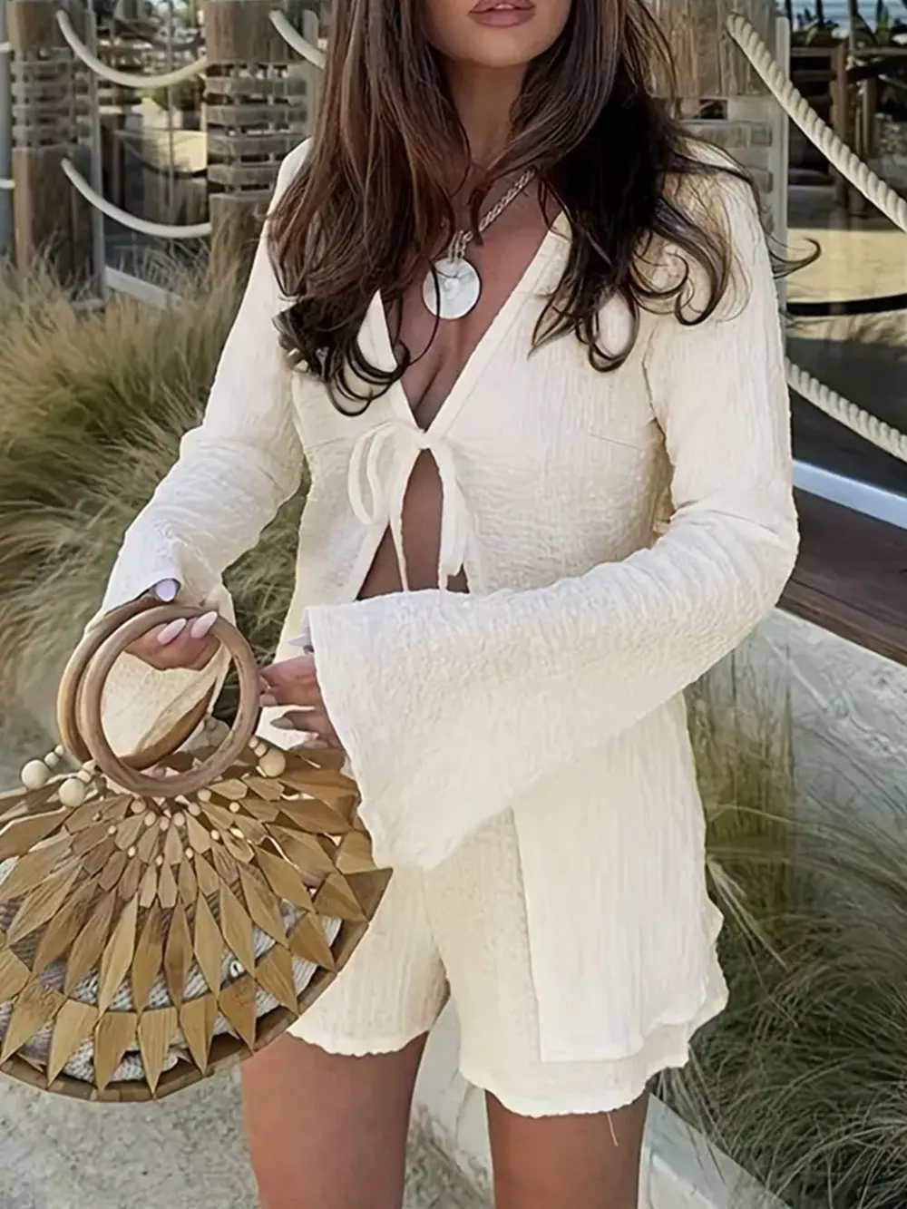 Tie-Front Cover-Up and Shorts Set, image 3
