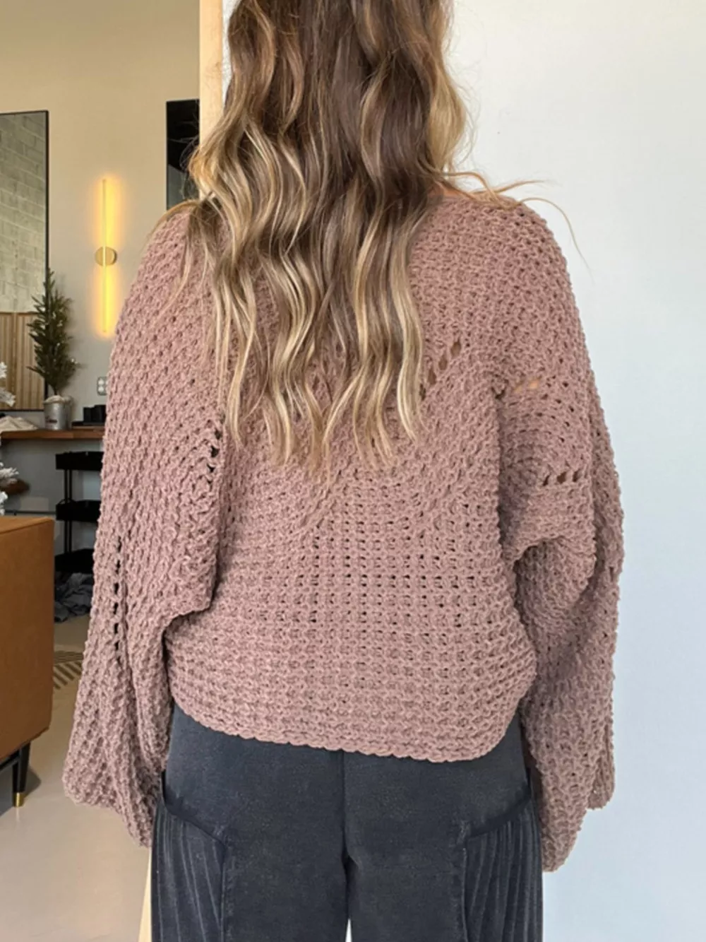 Openwork Batwing Sleeve Sweater, image 9