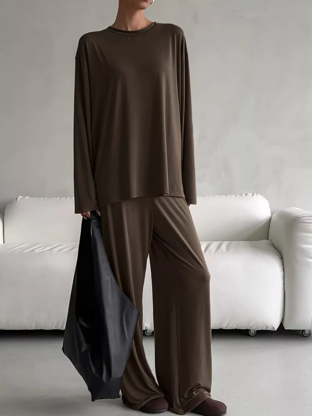 Solid Color Long Sleeve Top and Pants Set, image 4