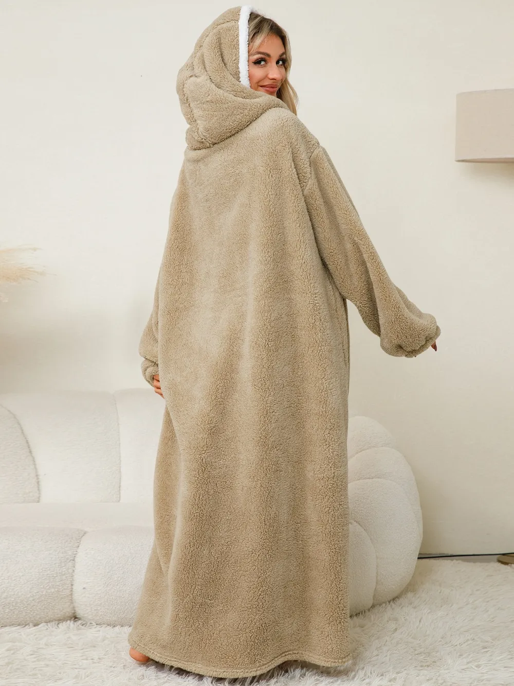 Pocketed Contrast Long Sleeve Hooded Lounge Dress, image 9
