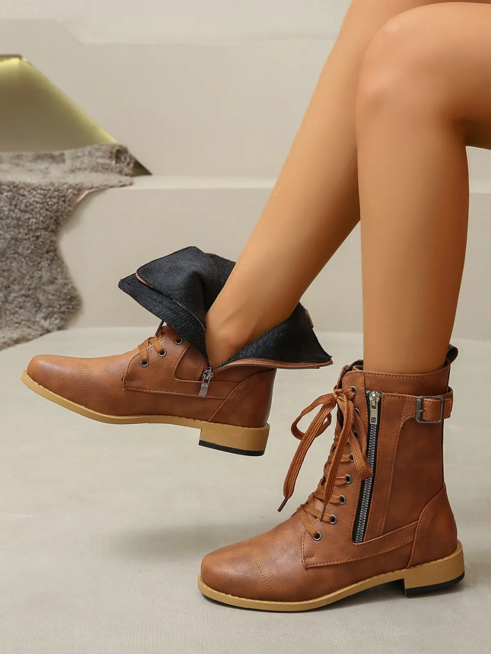 PU Leather Lace-Up Boots, image 4