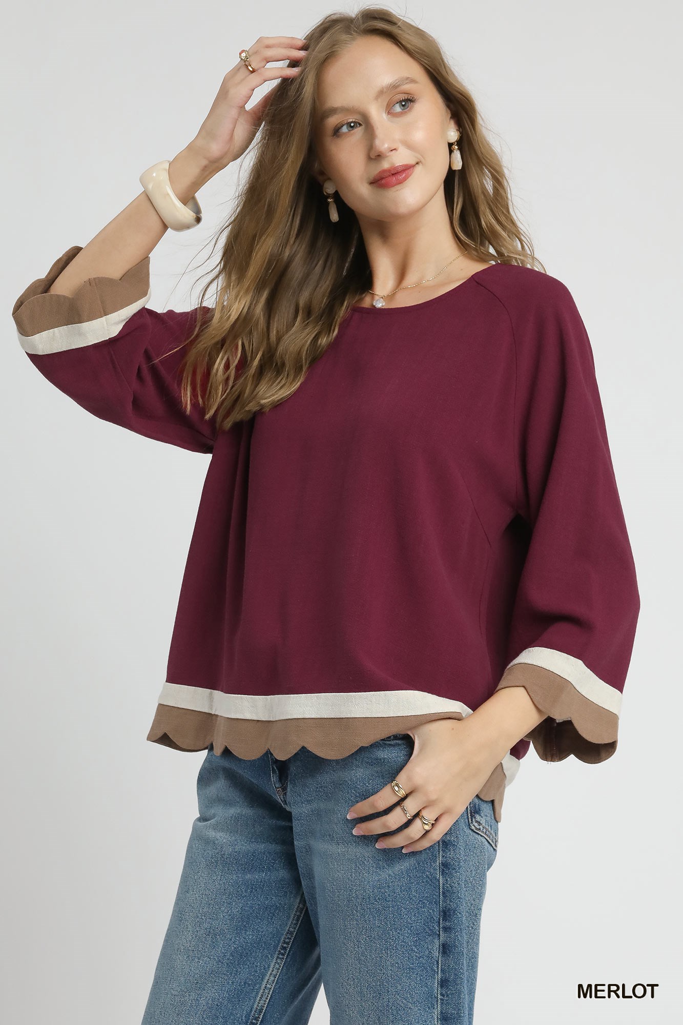 Scalloped Hem Color Block Top, image 3