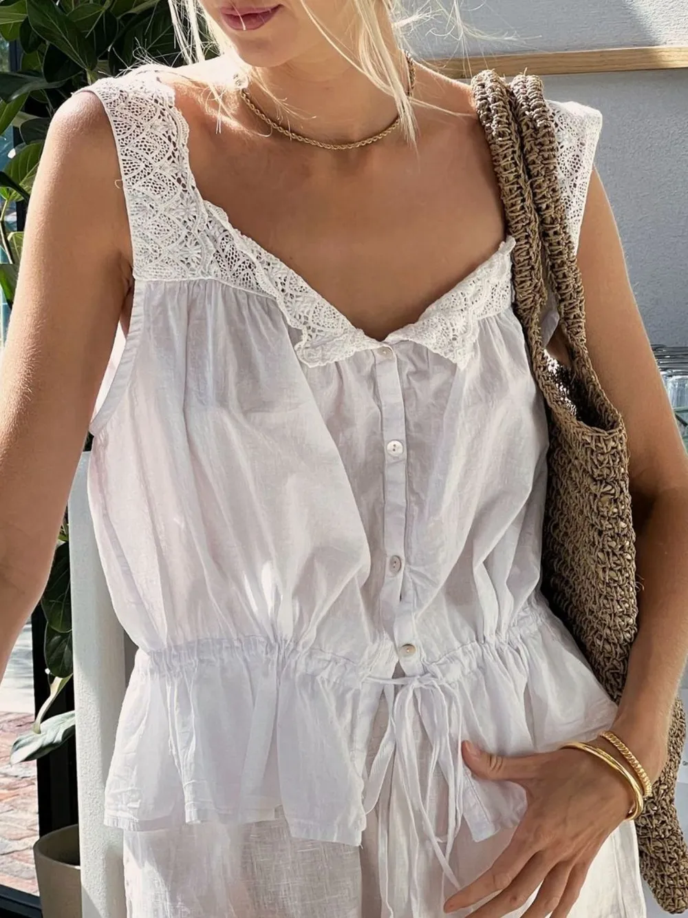 Lace Detail Drawstring Tank, image 4