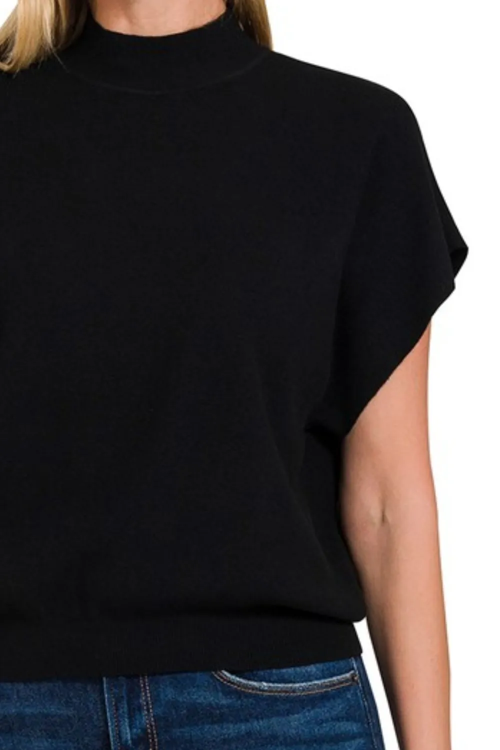 Mock Neck Short Dolman Sleeve Sweater, image 2