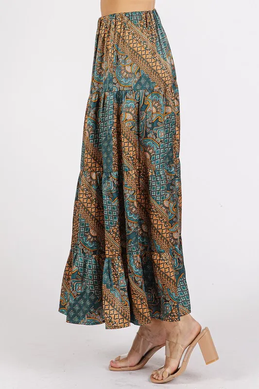 Paisley Patchwork Print Satin Maxi Skirt, image 2