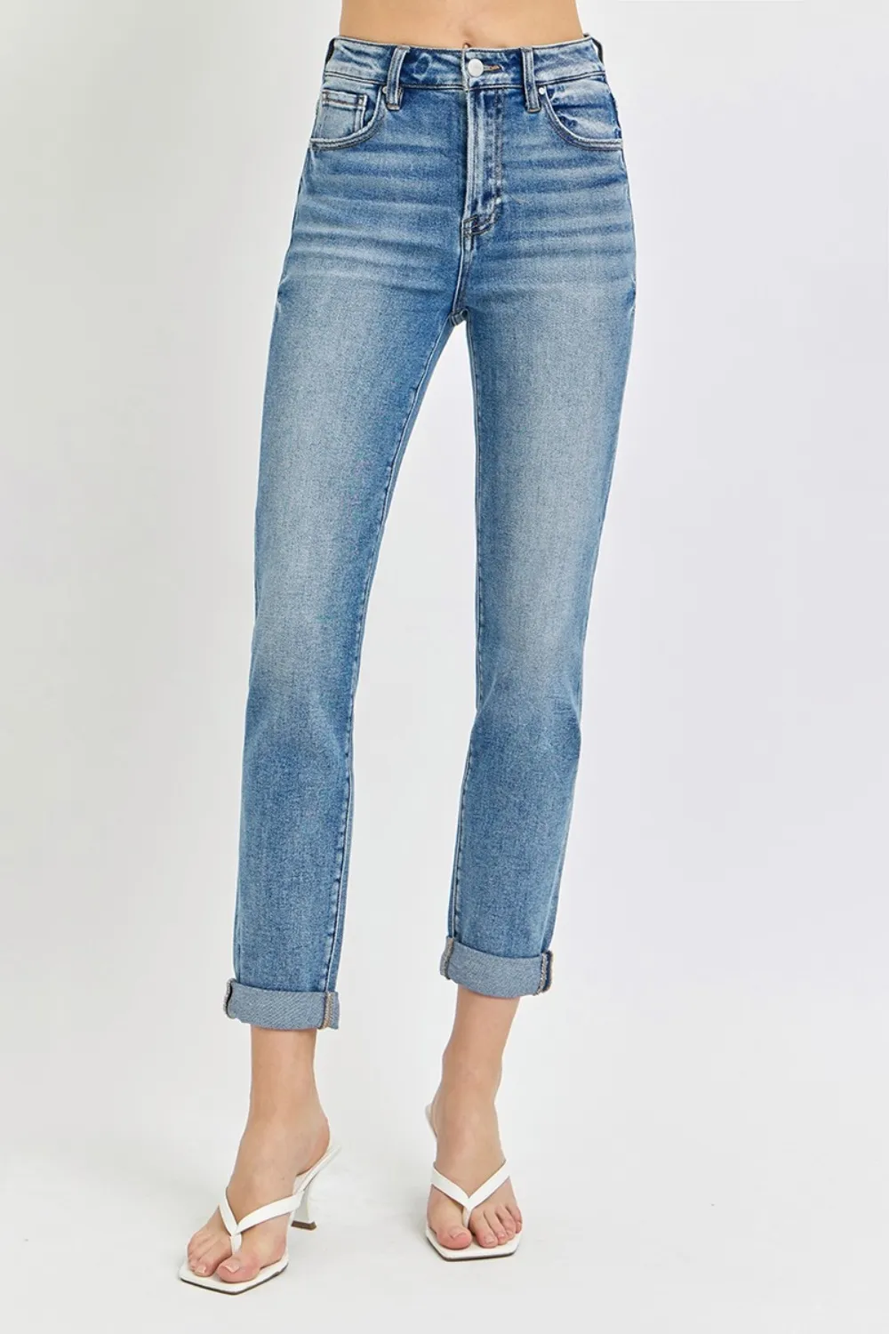 Full Size High Rise Cropped Roll Up Jeans, image 4