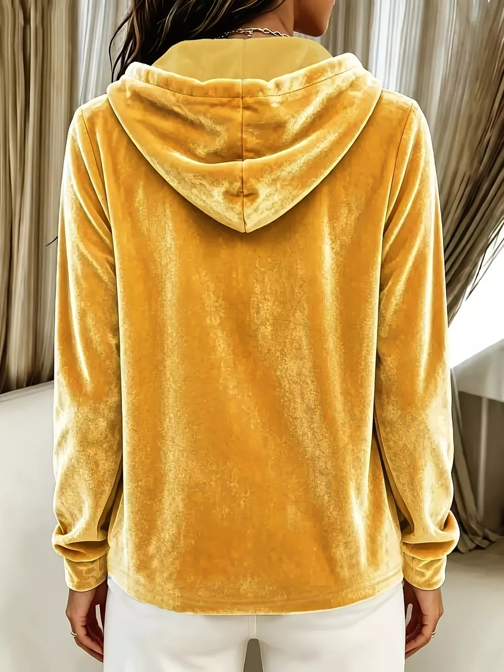 Full Size Drawstring Button Detail Hoodie Plus Size, image 14
