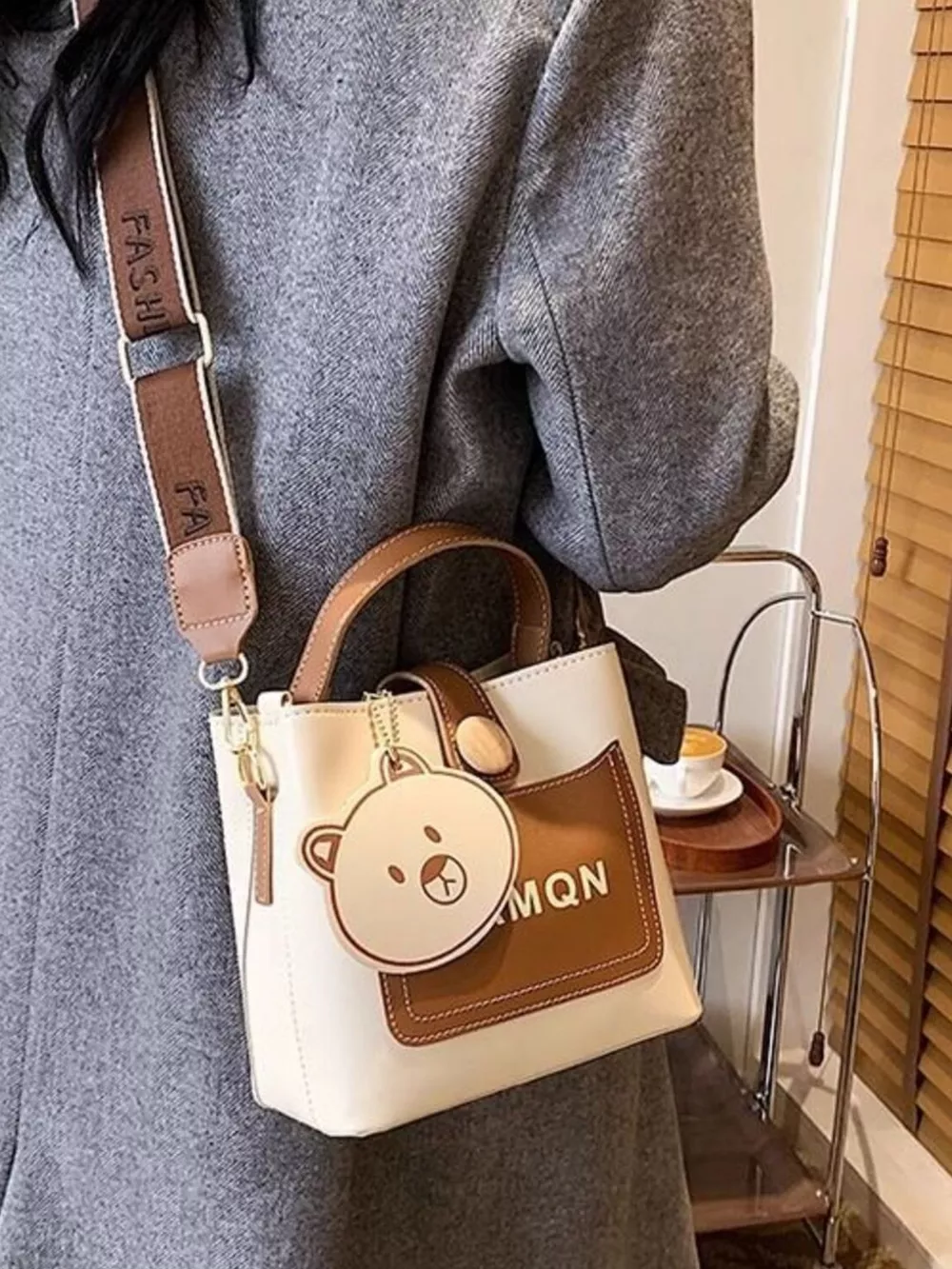 Bear Charm Bucket Crossbody Bag, image 5
