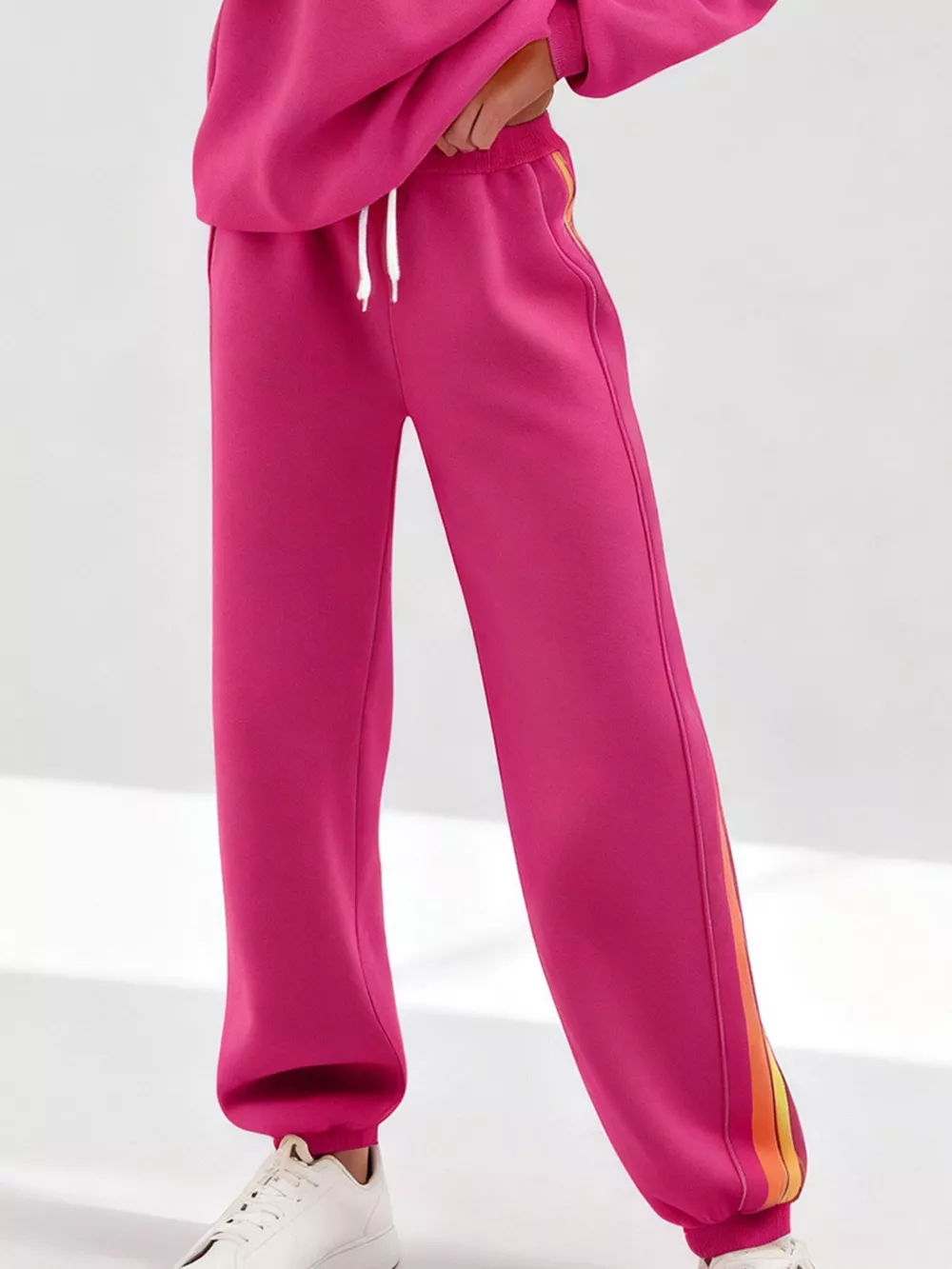 Striped Round Neck Sweatshirt and Pants Set, image 6