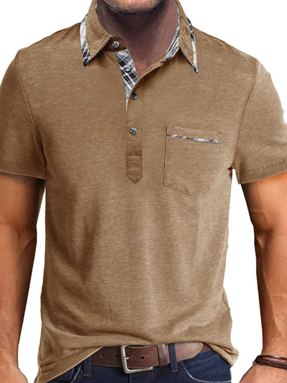 Men's Full Size Classic Plaid Collar Cotton Polo Shirt Plus Size, image 2