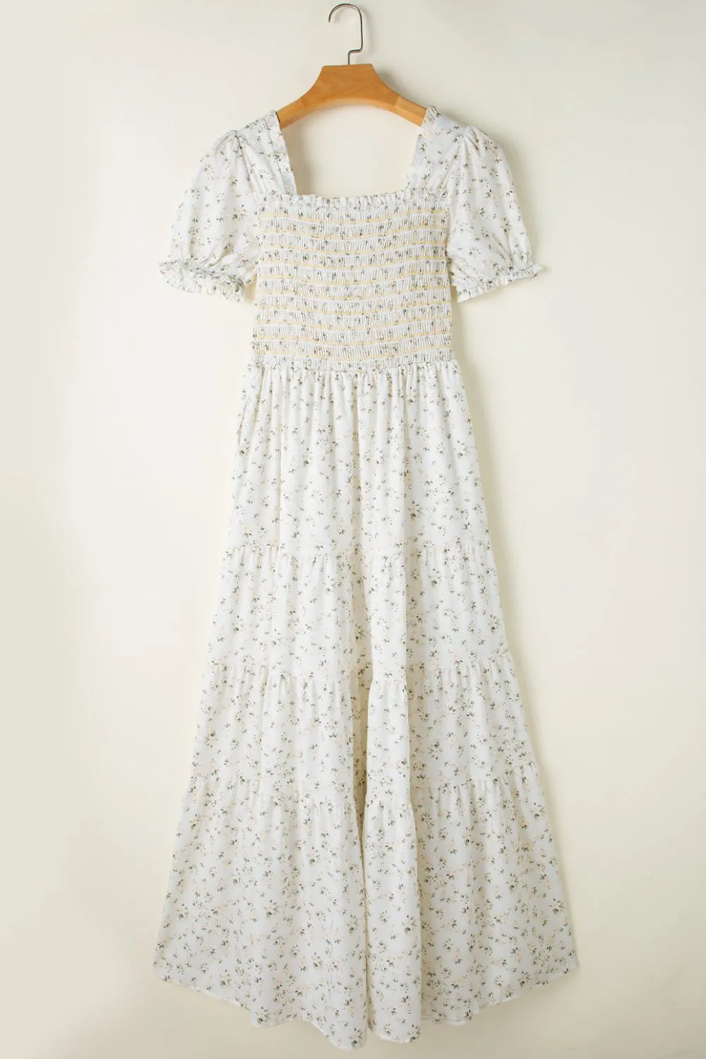 Floral Smocked Short Puff Sleeve Maxi Dress, image 7
