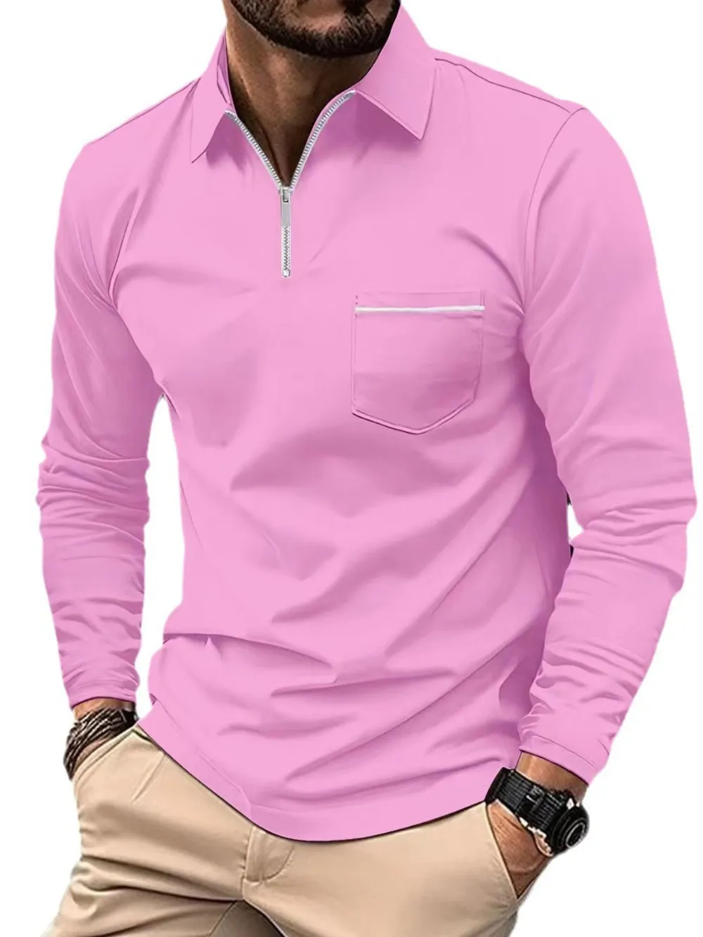 Men's Full Size Collared Neck Long Sleeve Polo Plus Size, image 9