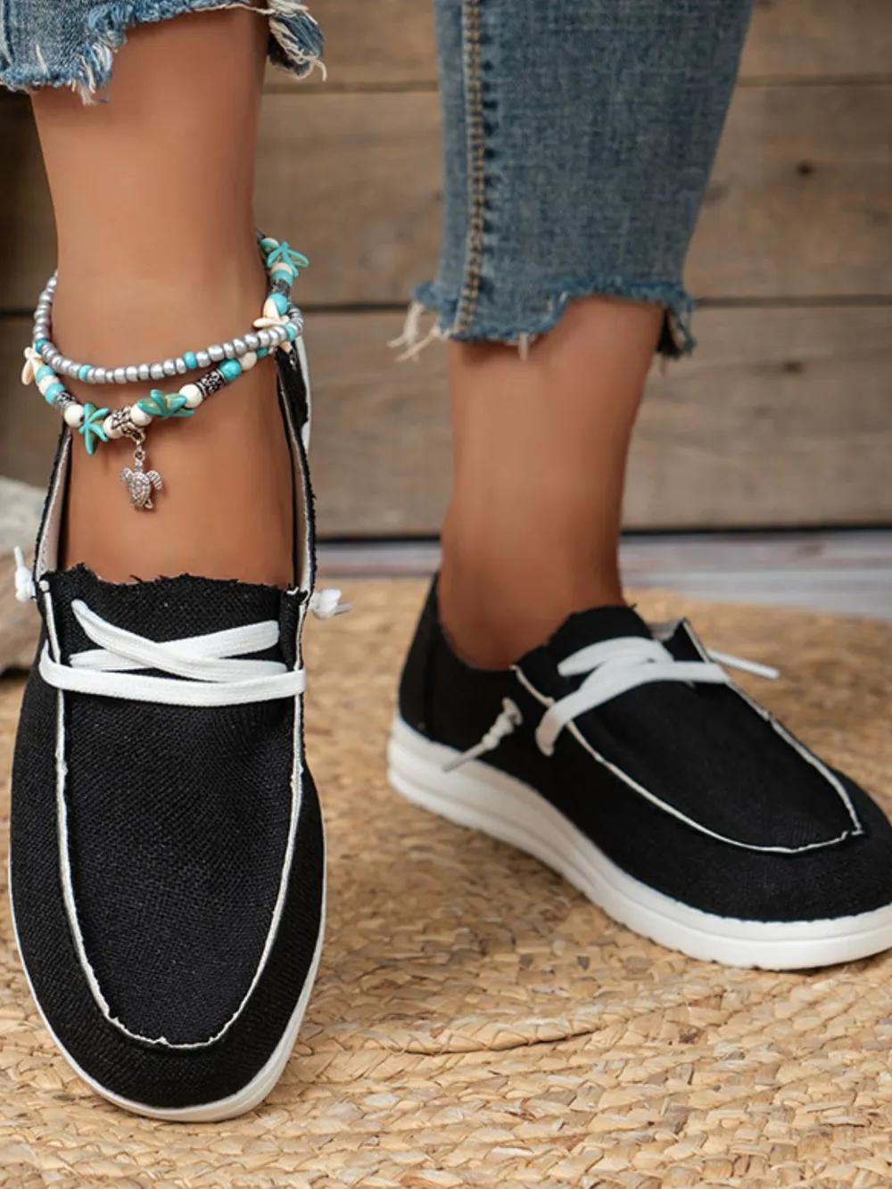 Lace Up Round Toe Slip-Ons