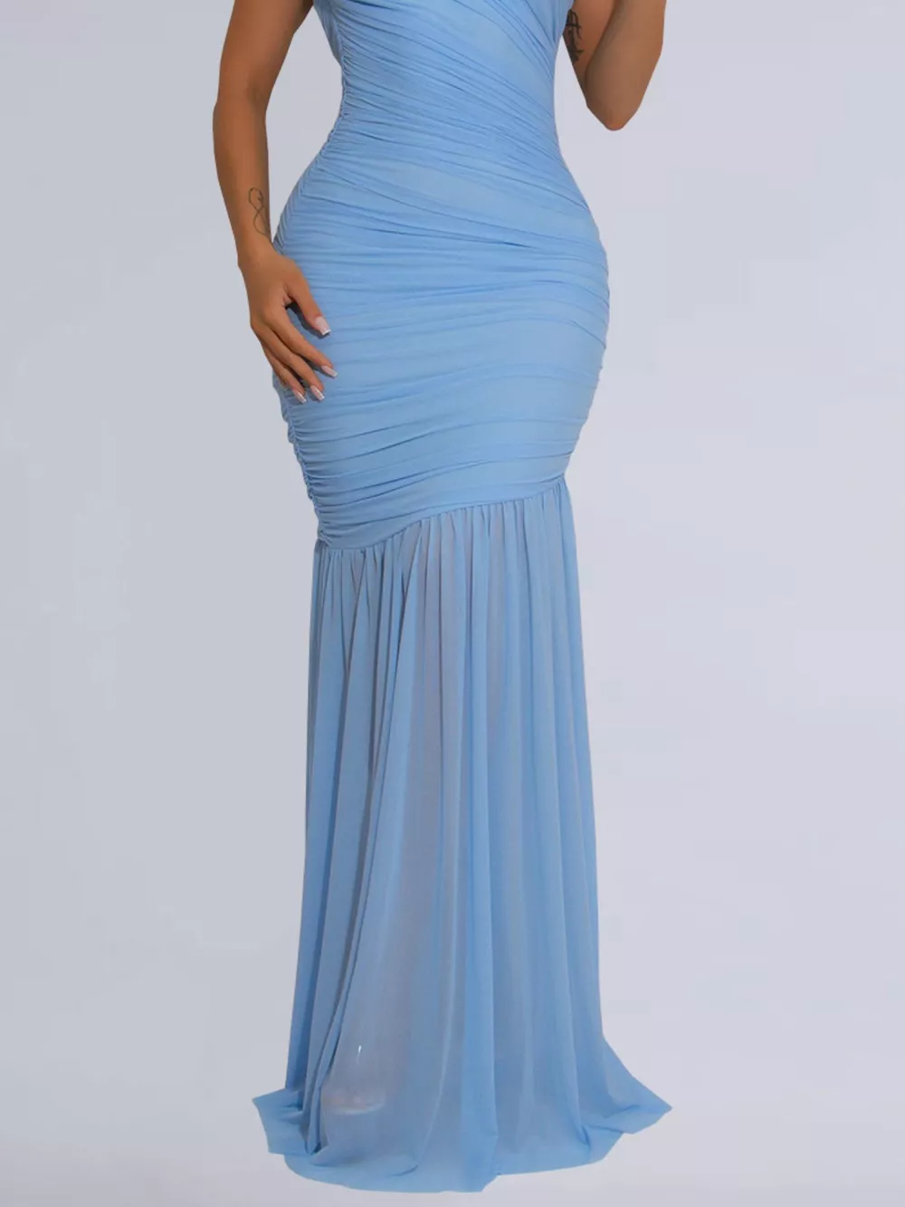 One-Shoulder Ruched Bodycon Maxi Dress, image 14