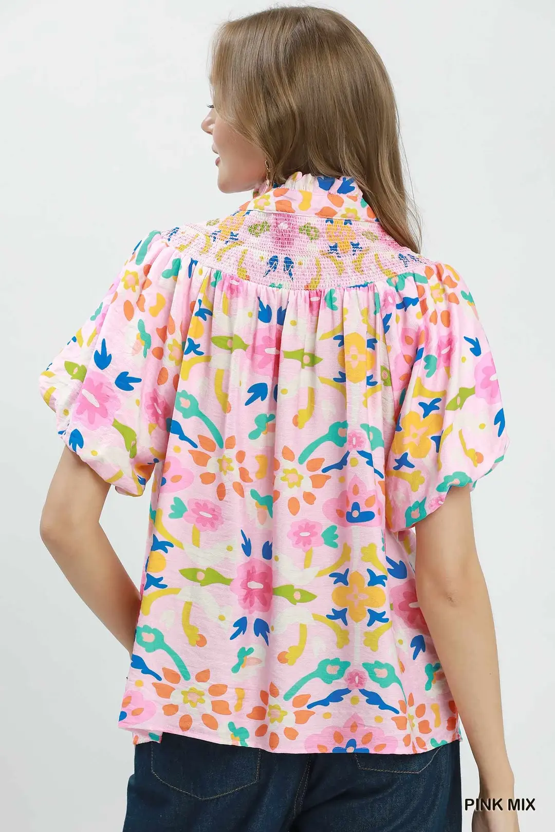 Folk Art Print Top with Smocked Detail, image 2