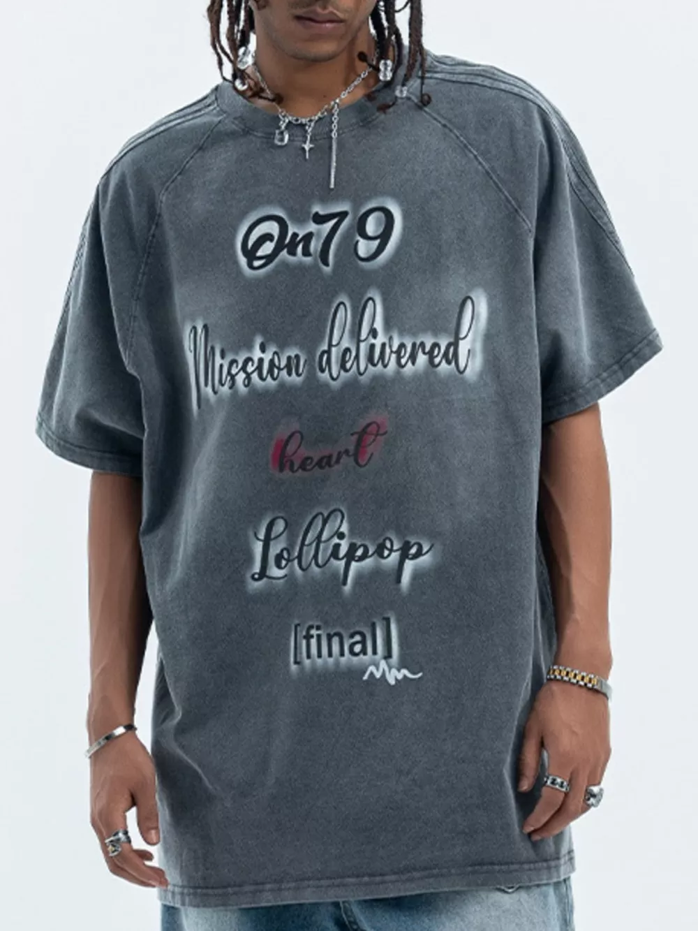 Men's Letter Round Neck Oversized T-Shirt, image 3