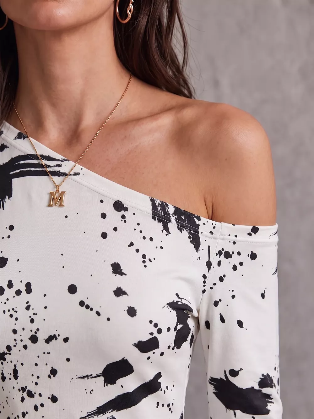 One-Shoulder Long Sleeve Paint Splatter Bodycon Mini Dress, image 11