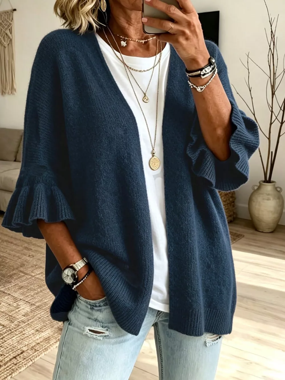 Full Size Ruffle Sleeve Open-Front Cardigan Plus Size, image 10