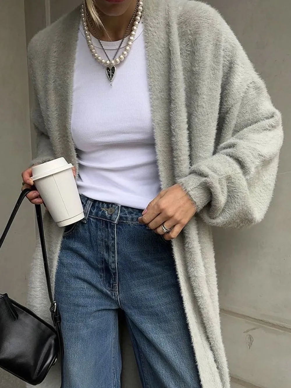 Fuzzy Open Front Solid Color Cardigan, image 8