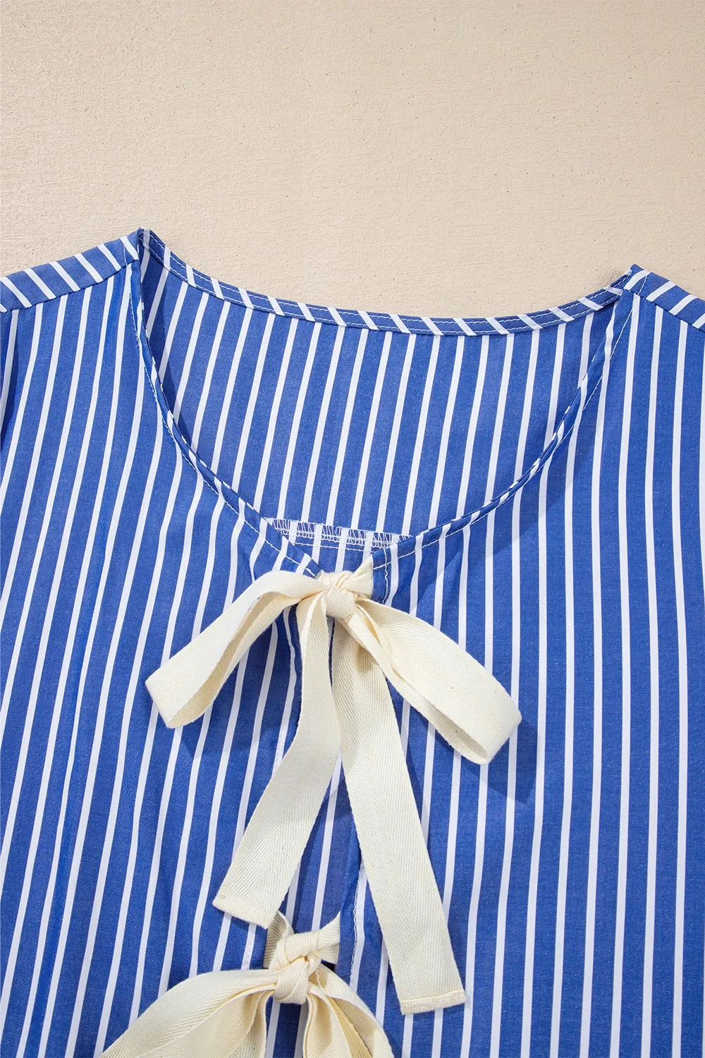Stripe Tied Front Puff Short Sleeve Top, image 5