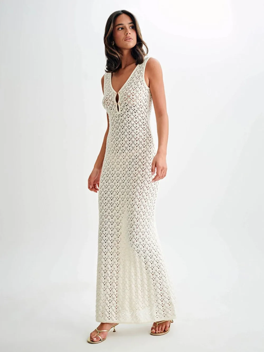 Openwork Sleeveless Maxi Dress, image 3