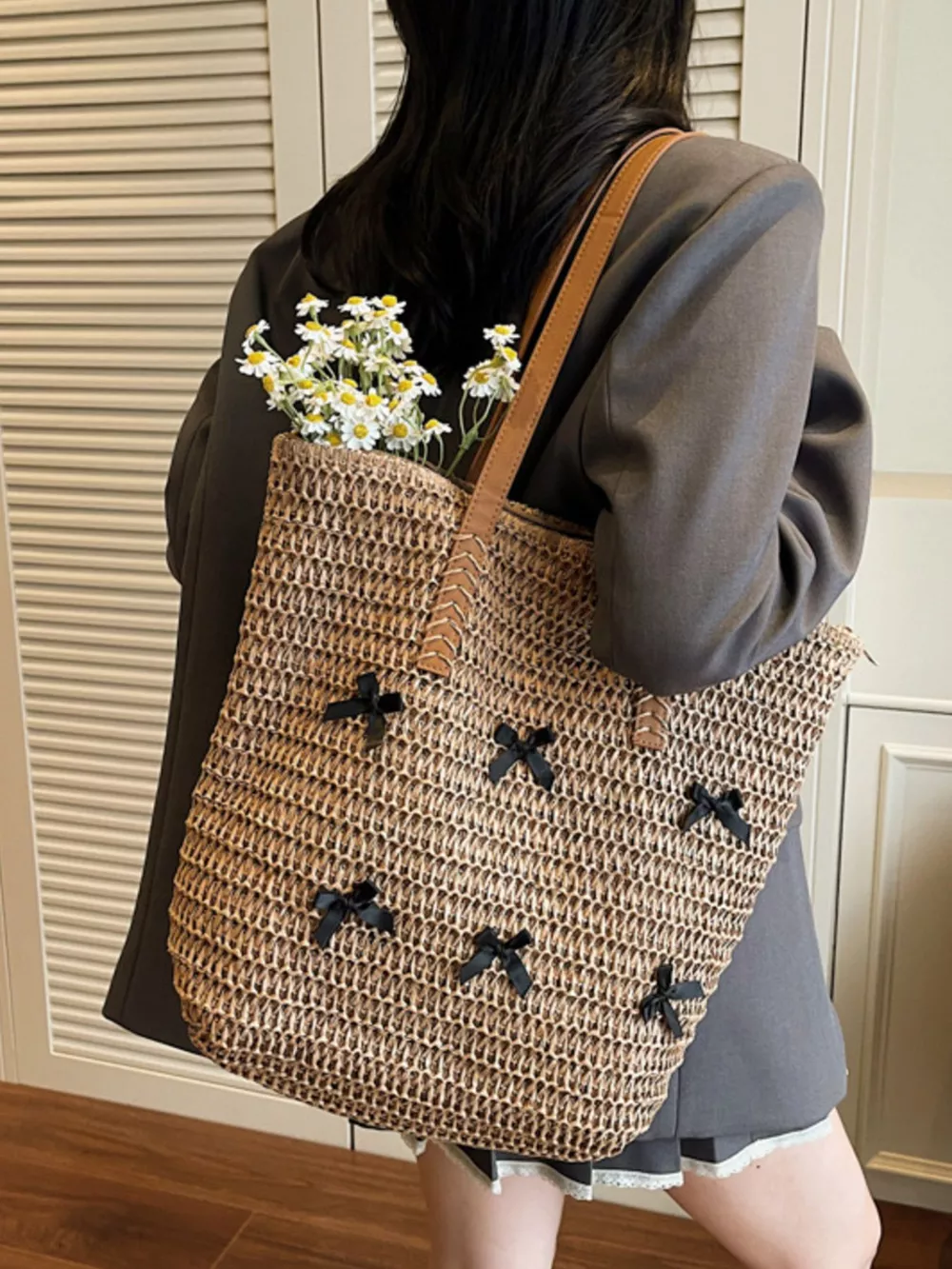Woven Straw Bow Handbag, image 4