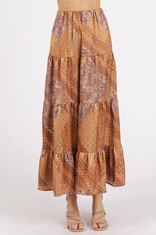 Paisley Patchwork Print Satin Maxi Skirt