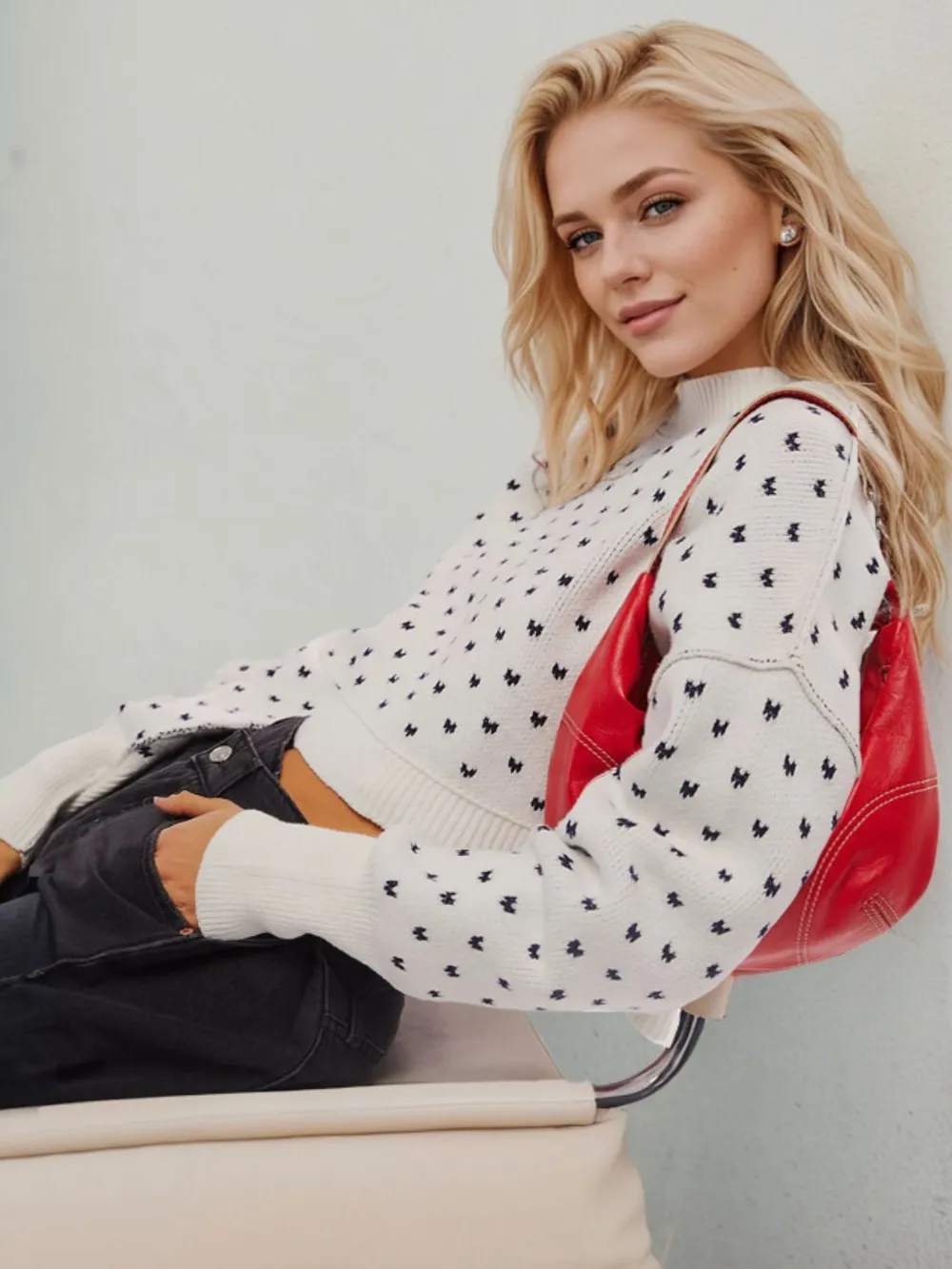Slit Round Neck Long Sleeve Sweater, image 5