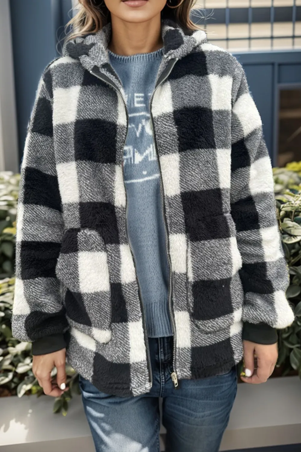 Full Size Plaid Long Sleeve Hooded Coat, image 11