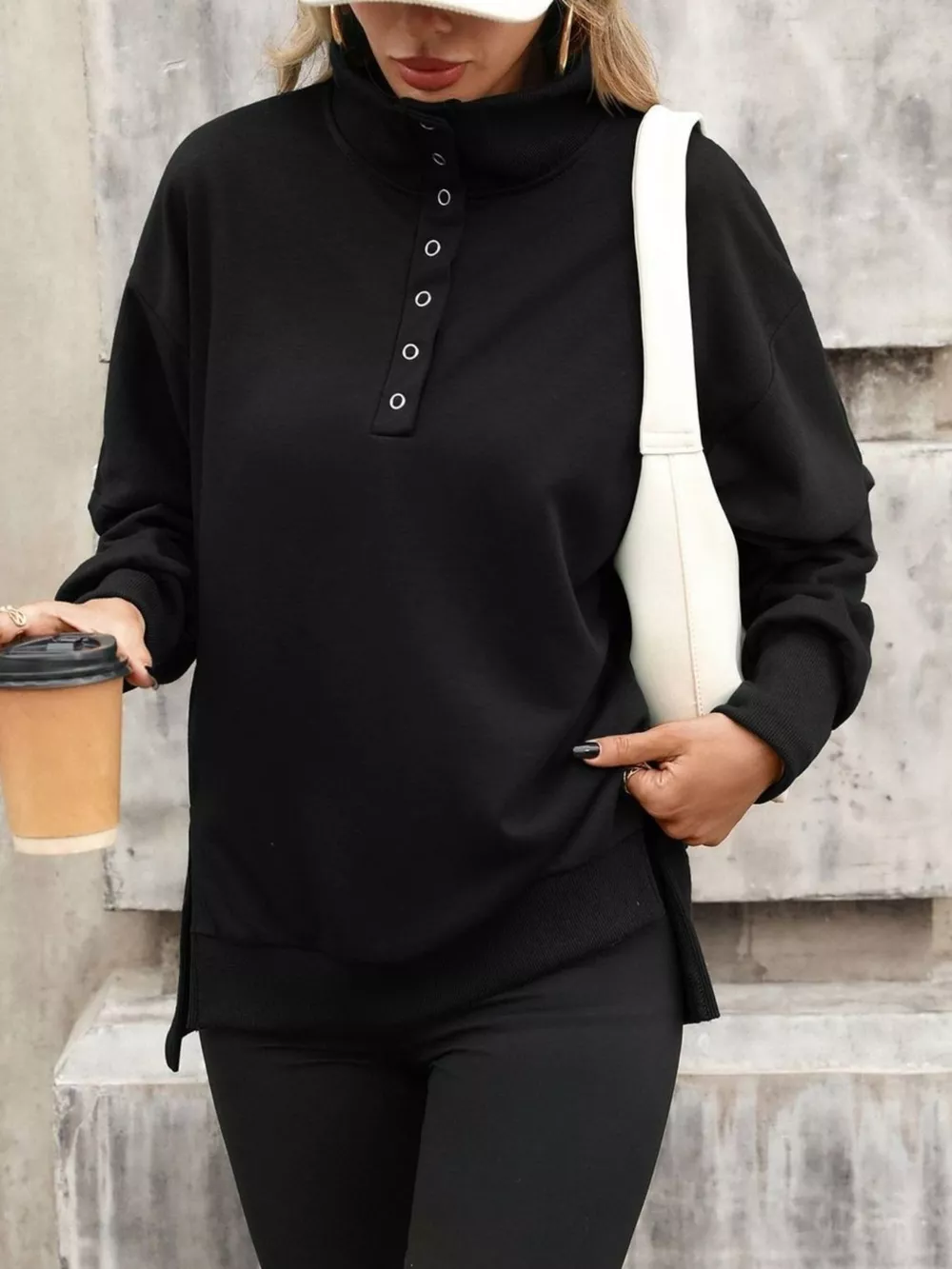 Side Slit Half Snap Sweatshirt, image 24