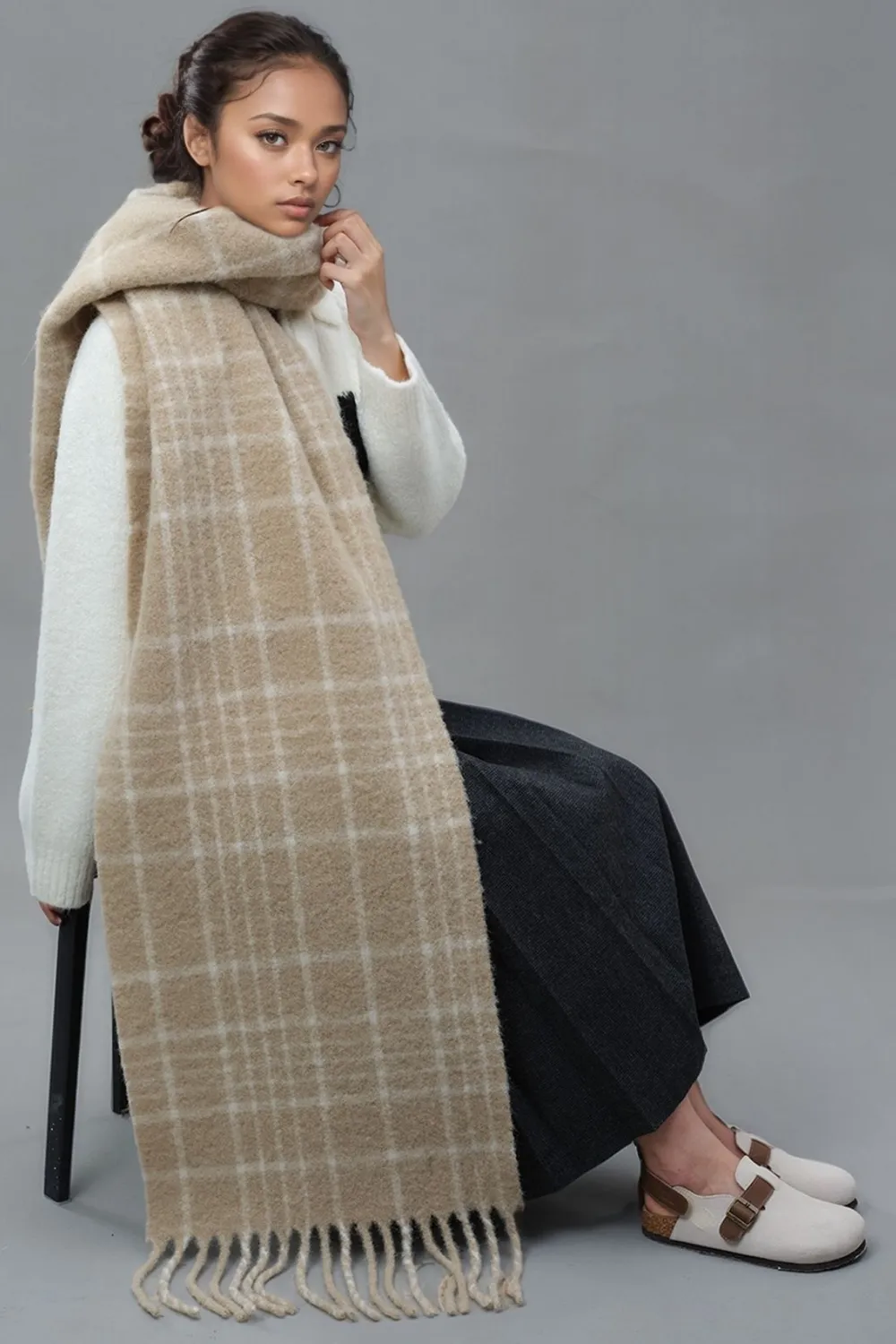 Fringe Plaid Thermal Scarf, image 6