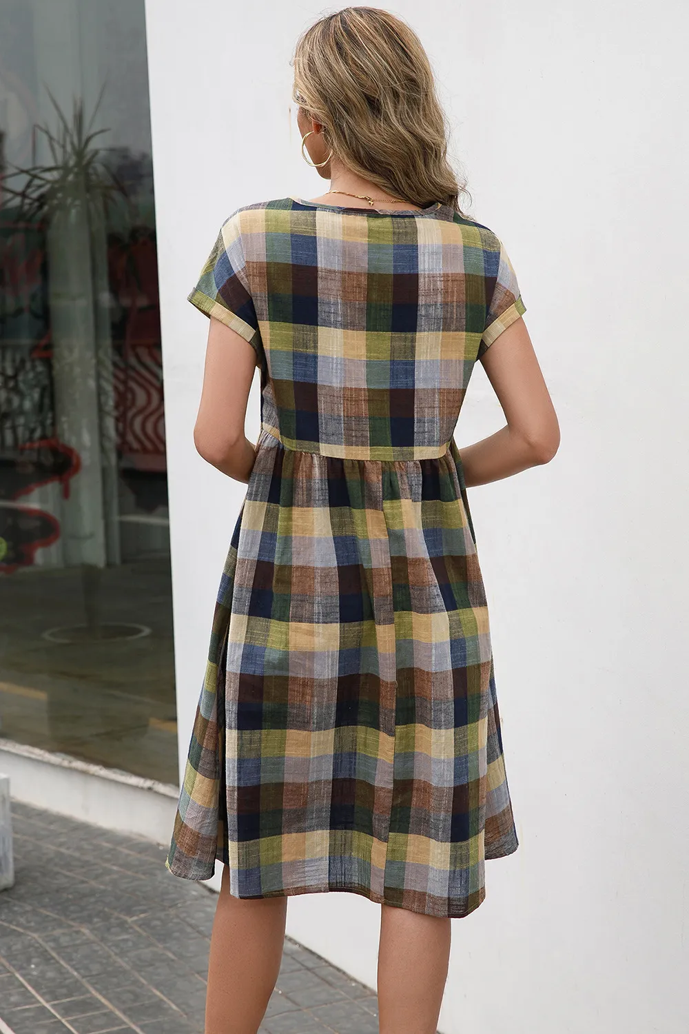 Plaid Round Neck Cap Sleeve Dress, image 4