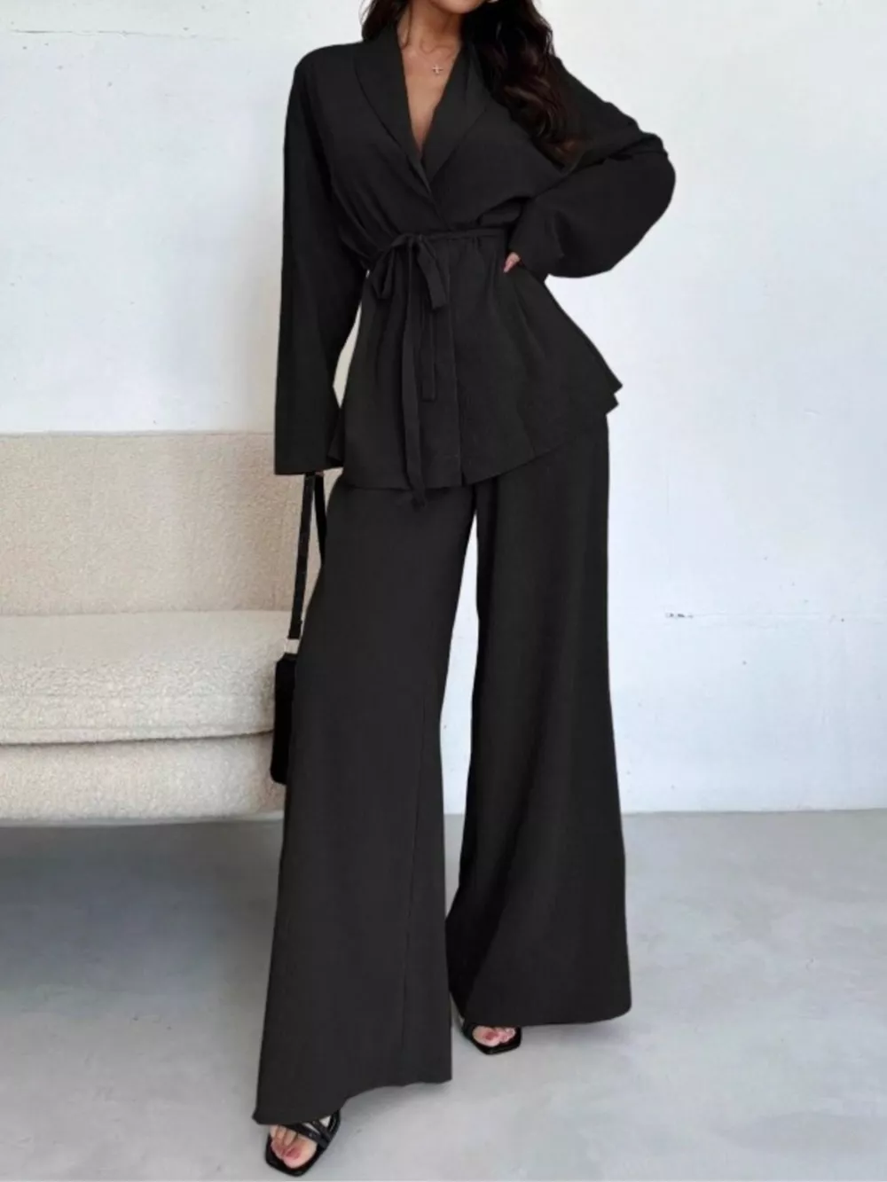 Front Tied Shirt and Wide-Leg Pants Set, image 11
