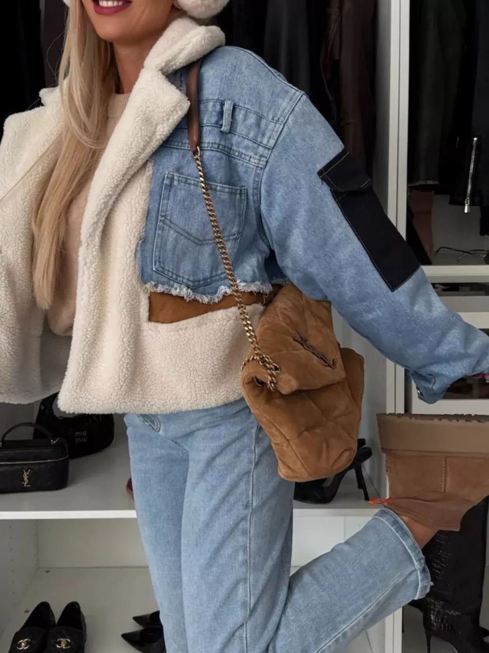 Raw Hem Sherpa Lined Denim Jacket, image 3