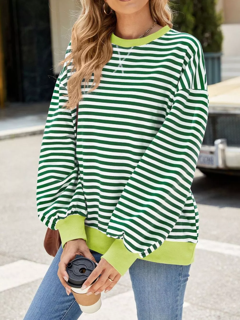 Striped Crew Neck Long Sleeve Sweatshirt, image 14