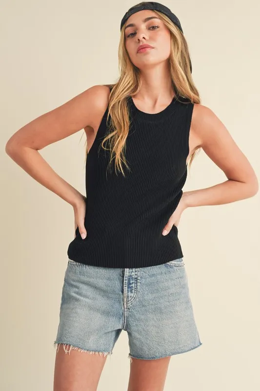 Ribbed Round Neck Knit Tank, image 2
