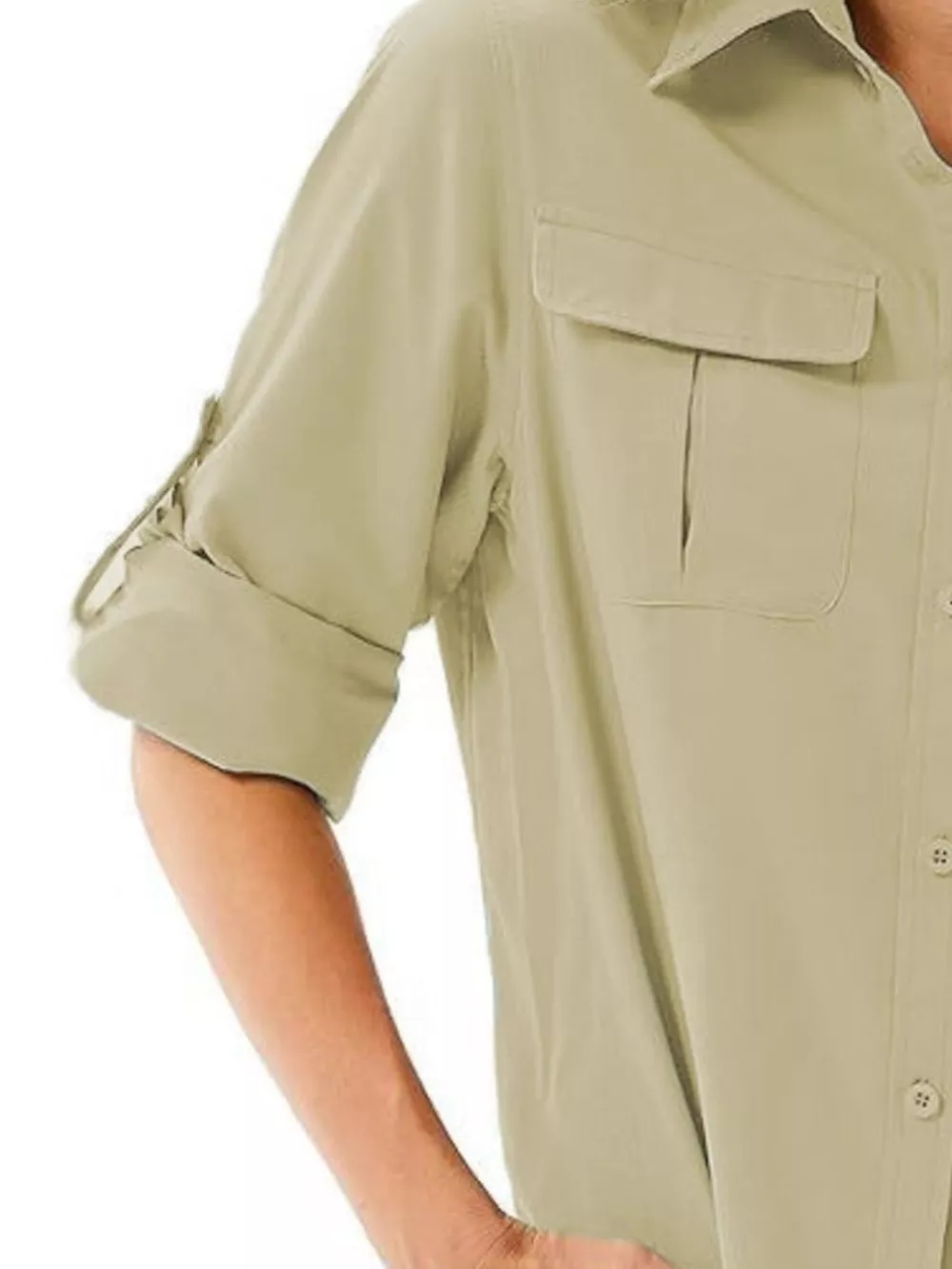 Full Size Roll-Up Sleeve Button Up Shirt Plus Size, image 4