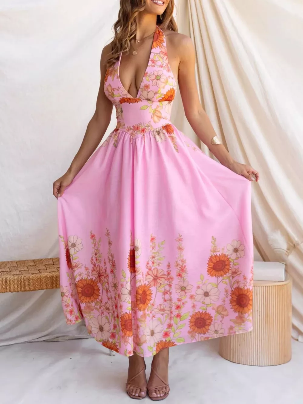 Floral Print Halter Neck Maxi Dress, image 14