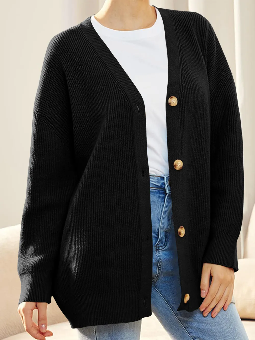 Button Down V-Neck Long Sleeve Cardigan, image 17