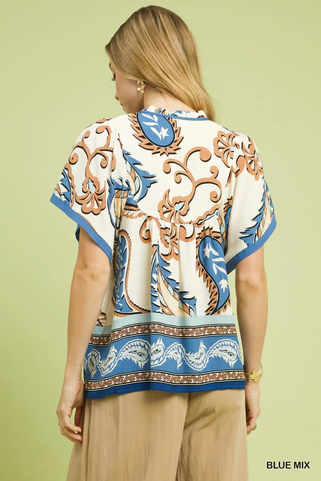 Mix Paisley Border Print Tassel Top, image 3