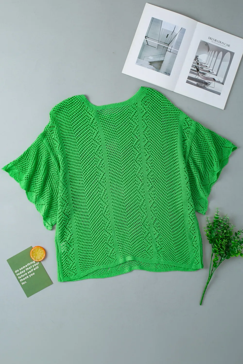 Scallop Edge Half Sleeve Pointelle Knit Top, image 11