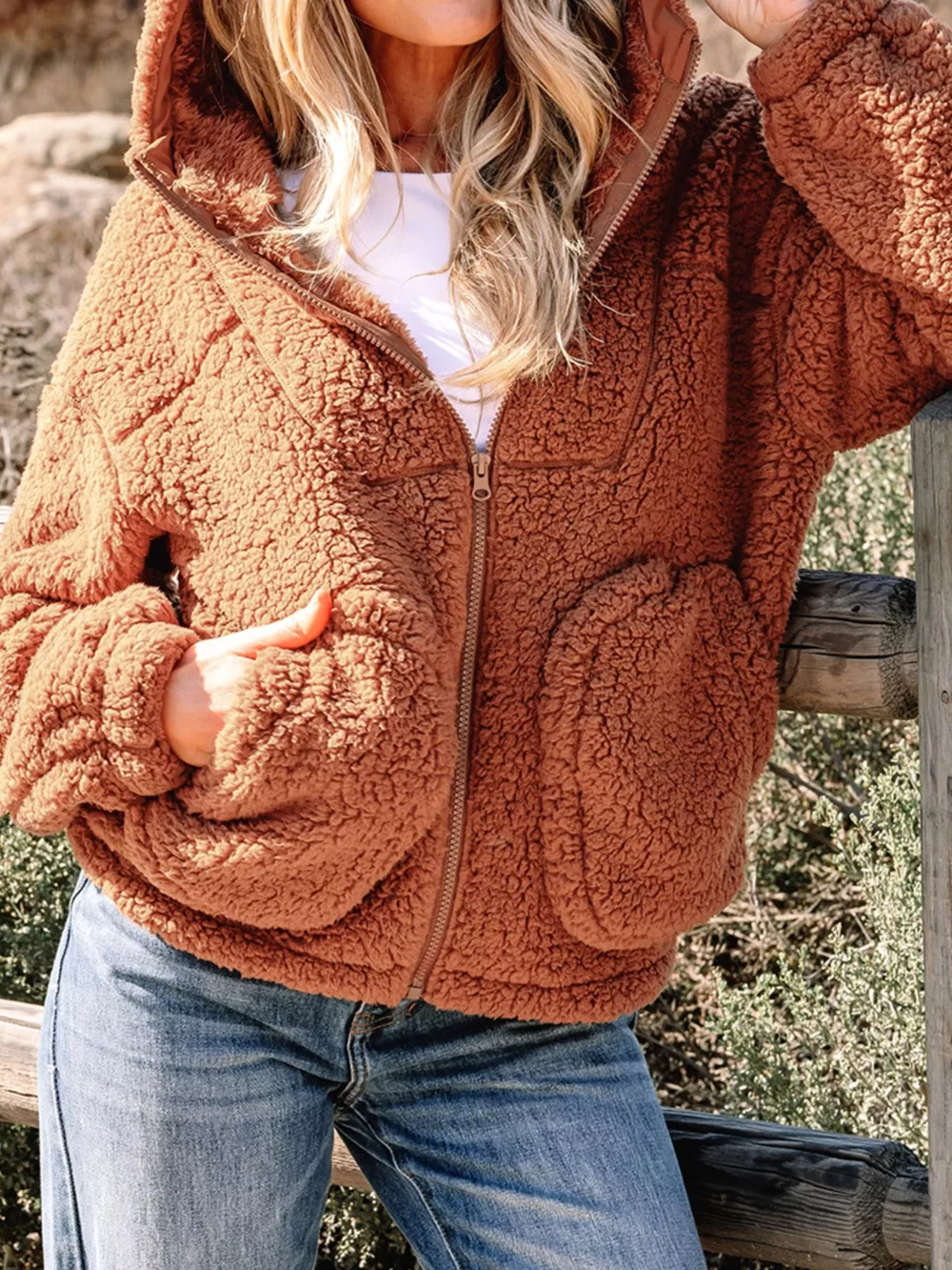 Zip Up Hooded Sherpa Jacket, image 3