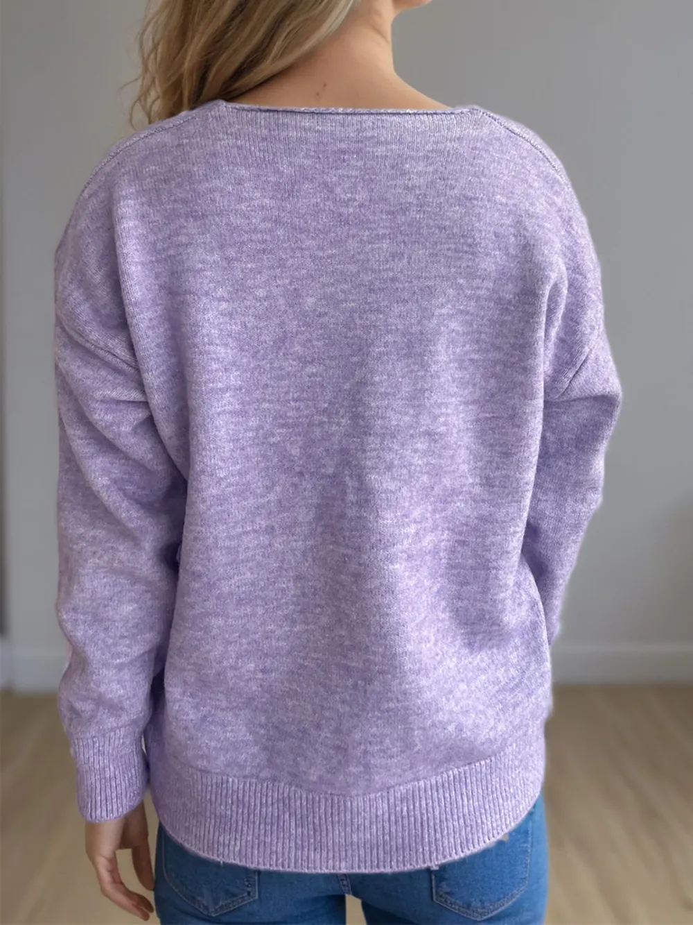 V-Neck Dropped Shoulder Long Sleeve Sweater, image 24