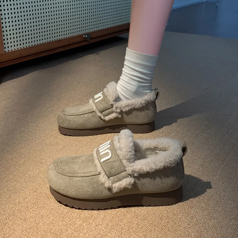 Faux Fur Suede Round Toe Slip-Ons, image 6
