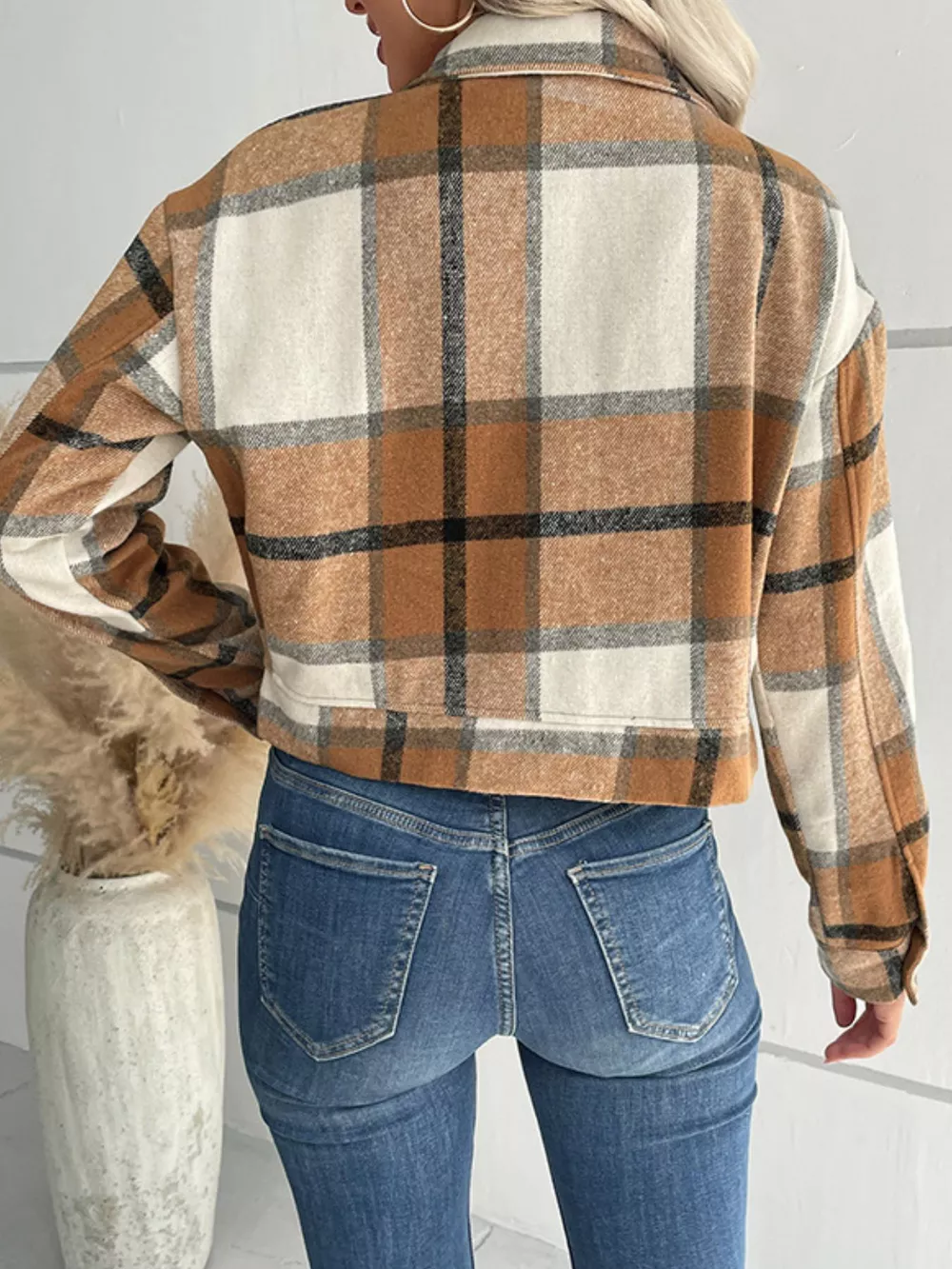 Plaid Button-Down Crop Jacket, image 3